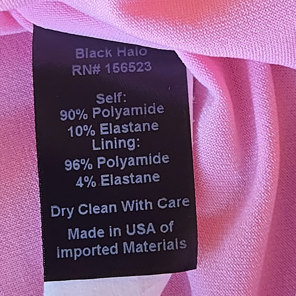 Black Halo Baldwin Ruffle Long Sleeve Gown in Pink Wink. Crepe Gown. Size 8 - Picture 8 of 9